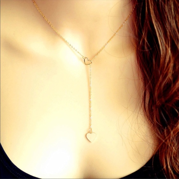 Dainty Gold Jewelry- Heart ❤️ lariat necklace - Picture 2 of 4